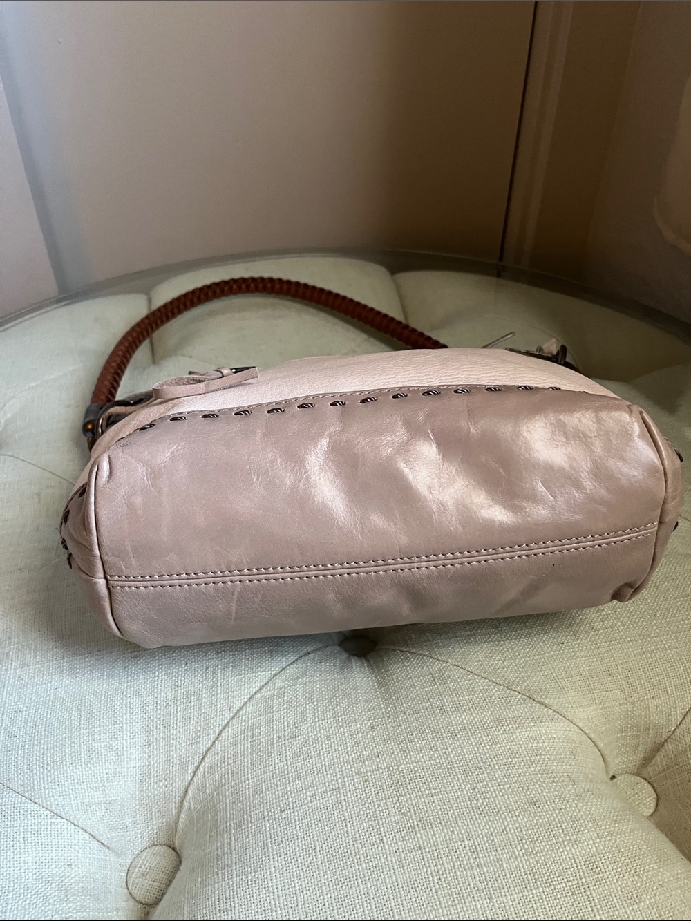 The Sak Cream Pebbled Leather Shoulder Bag with Brown Braided Handle - Picture 8 of 15